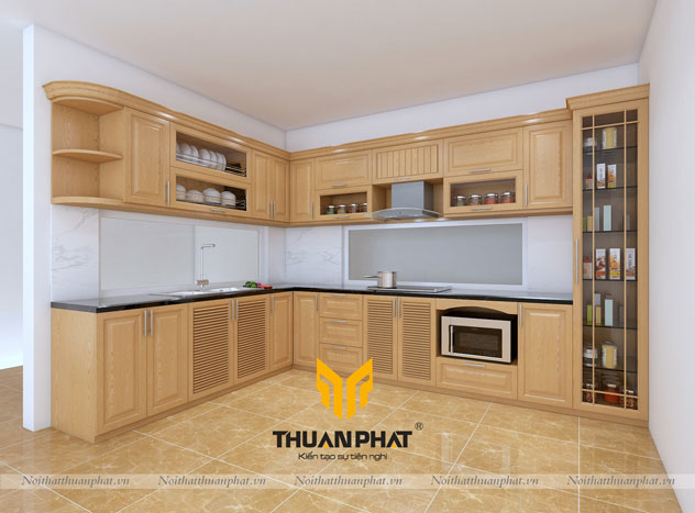 Tủ bếp inox cánh gỗ  Sồi Mỹ SM02